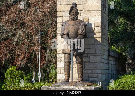 Statue of Don Pedro Menendez de Aviles, the Spanish admiral and explorer who founded St. Augustine, at the entrance gate to the city of St. Augustine. Stock Photo