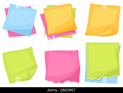 Set of various paper note. Office supplies, accessories for school and work. Stylized objects for design and template. Stock Vector