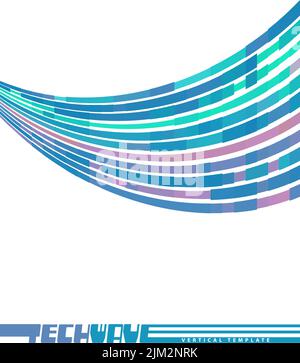 Abstract vertical template with blue, turquoise and purple tech striped wave. Vector graphic layout Stock Vector