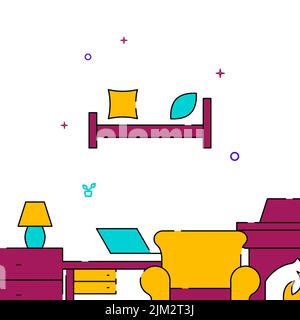 Bed, hotel filled line vector icon, simple illustration, related bottom border. Stock Vector