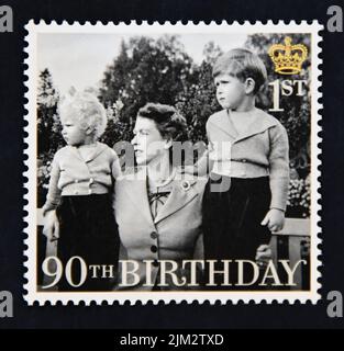 Postage stamp. Great Britain. Queen Elizabeth II. 90th. Birthday. Commemorative. 1st. 2016. Stock Photo