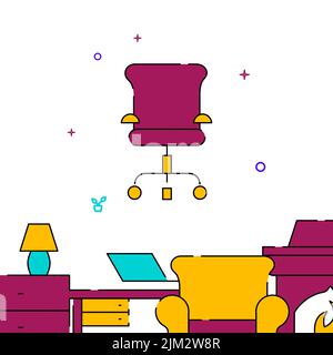Office chair filled line vector icon, simple illustration, related bottom border. Stock Vector