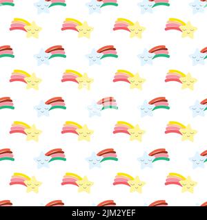 Children sky pattern with flying comets. Vector kawaii pattern isolated on white background. Stock Vector