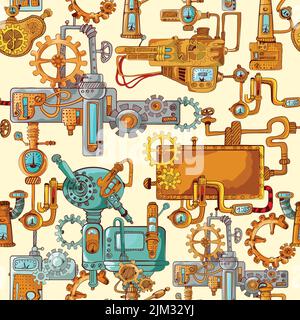 Industrial machines gears robot engineering technologies seamless pattern vector illustration Stock Vector