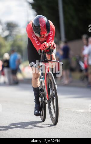 Birmingham UK. 04/08/2022, Commonwealth Games 2022, Birmingham, UK. 4th Aug, 2022. Geraint Thomas (Wales) wins Bronze in the Men's Cycling Time Trial. Credit: Anthony Wallbank/Alamy Live News Stock Photo
