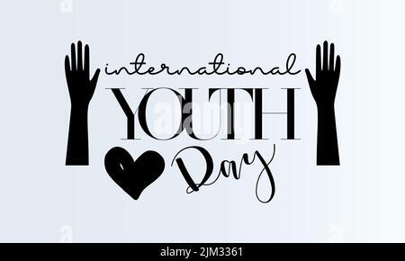 International youth day. Black script calligraphy vector design for banner, poster, card and background. Stock Vector