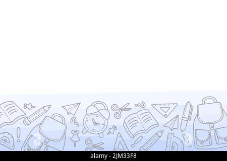 light background by hand back to school with a portfolio of watches and school supplies Stock Vector