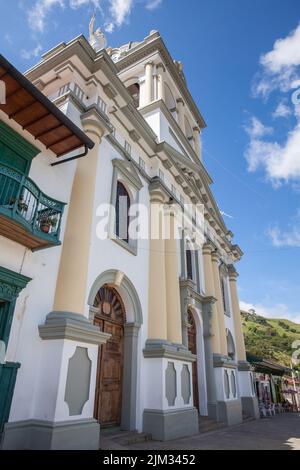 TITIRIBI, COLOMBIA - NOVEMBER, 2017: Historical church Our Lady of Sorrows built on 1880 in the small town of Titiribi at the Southwestern Antioquia i Stock Photo