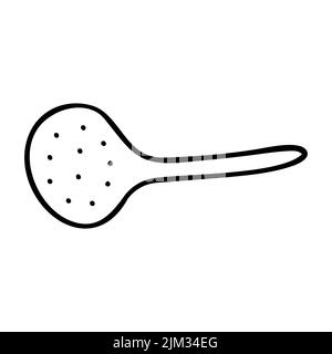 Doodle hand-drawn sifting dish. Outline sieve, skimmer, strainer isolated on white background. Cozy kitchen utensils, cute dishes for cooking. Slotted Stock Vector