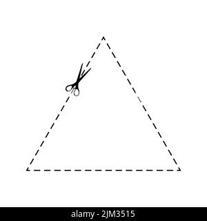 Scrissors cut triangle promo offer dotted line with dash icon. Stock Vector
