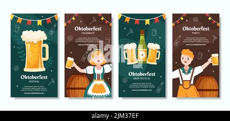 Oktoberfest Beer Festival Social Media Stories Template Cartoon Background Vector Illustration Stock Vector