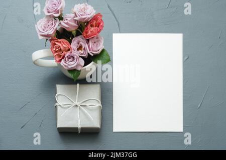 empty white paper gift box flower greeting mockup Stock Photo