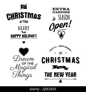 Christmas Calligraphy Quotes Designs. Xmas Typography Labels. Happy Holidays Lettering - Dream of the Magical Things. Stock vector Stock Vector