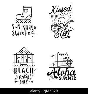 Summer badges set with different quotes and sayings - Sun Shine Sweetie. Retro beach logos. VIntage surfing labels and emblems. Stock vector graphics Stock Vector