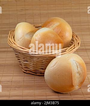 Wheat buns in the basket Stock Photo