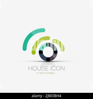 Vector home wifi company logo design, business symbol concept, minimal line style Stock Vector