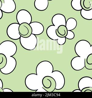 Seamless pattern based on traditional folk art flowers ornaments. Green and white floral background. Scandinavian style. Sweden nordic style. Vector Stock Vector