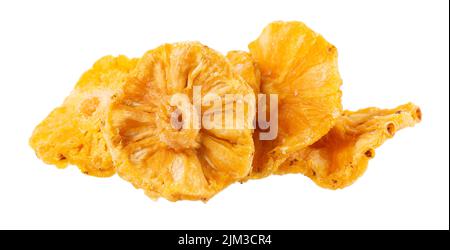 Dried candied pineapple rings isolated on white background. Clipping path Stock Photo