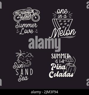 Summer badges set with different quotes and sayings - Sun Sand Sea. Retro beach logos. VIntage surfing labels and emblems. Stock vector graphics Stock Vector