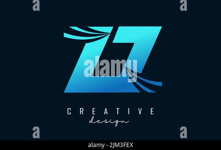 Creative blue letter ZZ z logo with leading lines and road concept design. Letters with geometric design. Vector Illustration with letter and creative Stock Vector