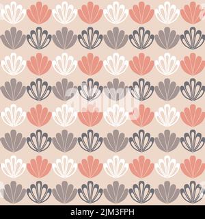Gray pink clam shell on dark background seamless pattern nautical theme vector illustration Stock Vector