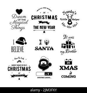 Christmas Calligraphy Quotes Designs. Xmas Typography Labels. Happy Holidays Lettering - Xmas is Coming. Stock vector Stock Vector