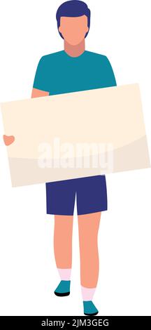 Man walking with blank card semi flat color vector character Stock Vector