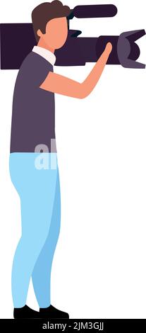 Cameraman with equipment semi flat color vector character Stock Vector