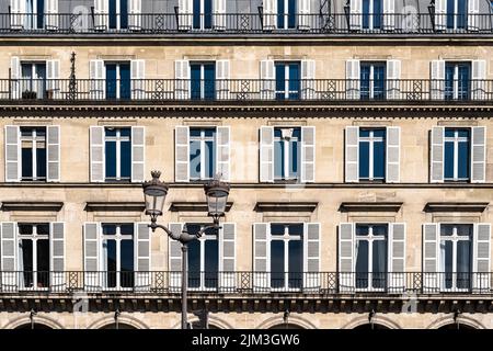 Paris, panorama of the rue de Rivoli, typical building, parisian facade Stock Photo