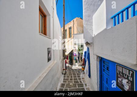 Ios, Greece. December 28, 2010: The beautiful village of Chora in Ios island of Greece, with the traditional churches Stock Photo