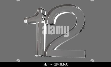 twelve number 12 gold silver 3d glass crystal anniversary render illustration Stock Photo