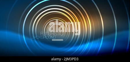 Neon glowing circles background, vector energy magic template Stock Vector