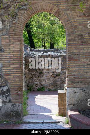 A vertical of the ruins of the Dominican monastery on Margaret Island in Budapest, Hungary Stock Photo