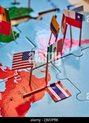 Puzzle with the national flags of united states of america and china on ...