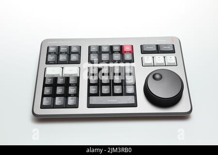 Davinci resolve speed editor product of Blackmagicdesign for video editing and color grading on isolate white background. Stock Photo