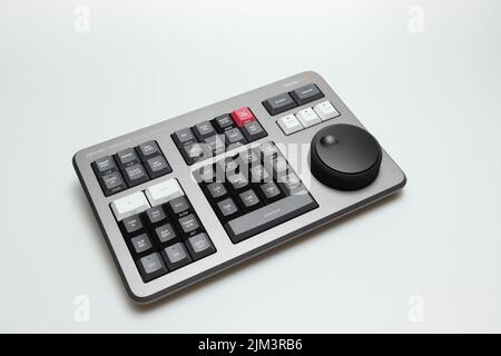 Davinci resolve speed editor product of Blackmagicdesign for video editing and color grading on isolate white background. Stock Photo