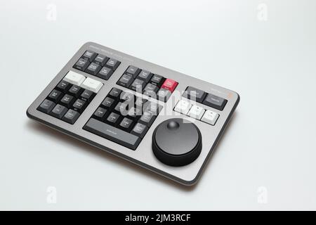 Davinci resolve speed editor product of Blackmagicdesign for video editing and color grading on isolate white background. Stock Photo