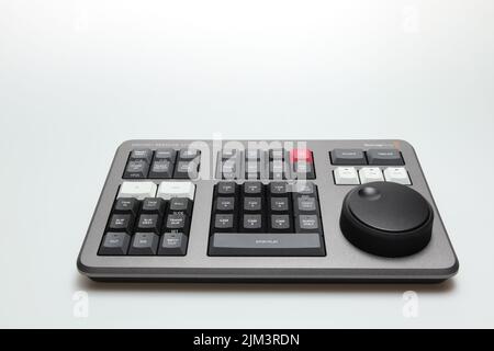 Davinci resolve speed editor product of Blackmagicdesign for video editing and color grading on isolate white background. Stock Photo