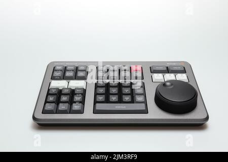 Davinci resolve speed editor product of Blackmagicdesign for video editing and color grading on isolate white background. Stock Photo