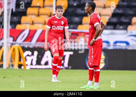 Antwerp's Michel Ange Balikwisha looks dejected during the match between Belgian soccer team Royal Antwerp FC RAFC and Norwegian team Lillestrom SK, Thursday 04 August 2022, in Kjeller, Norway, the first leg in the third qualifying round of the UEFA Conference League competition. BELGA PHOTO LAURIE DIEFFEMBACQ Stock Photo