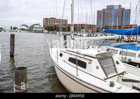 Hampton Virginia,Tidewater Area,Hampton River water marina boats boating harbor harbour yachts,buildings city skyline cityscape landmark Stock Photo