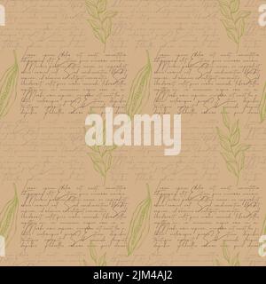 Pattern text and doodle floral branch. Vector illustration Stock Vector