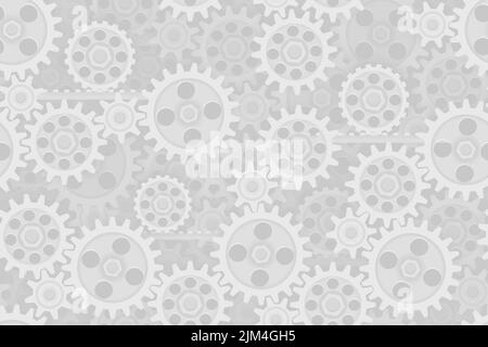Seamless gears pattern tech background. Industrial mechanics light texture. Layered white web page fill backdrop. Technology wrapping paper design. Stock Vector