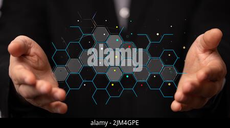 The digital cyberspace with particles and digital data network connections Stock Photo