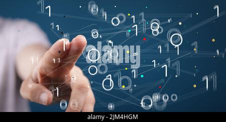 A male clicking on Business intelligence analyst dashboard on virtual with blurred background Stock Photo