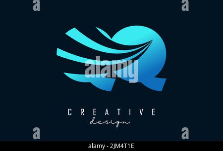 Creative blue letter QQ q logo with leading lines and road concept design. Letters with geometric design. Vector Illustration with letter and creative Stock Vector