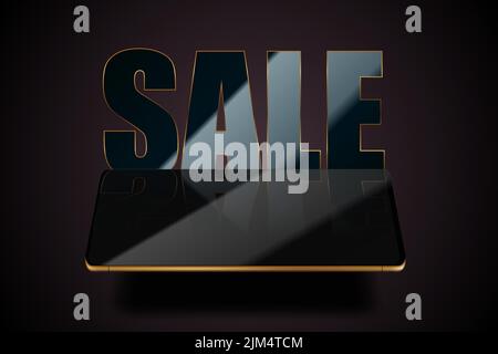 Vector dark smartphone sale illustration. Modern digital device. For sale banner, flayer, leaflet design. Phone background. Black friday poster design Stock Vector