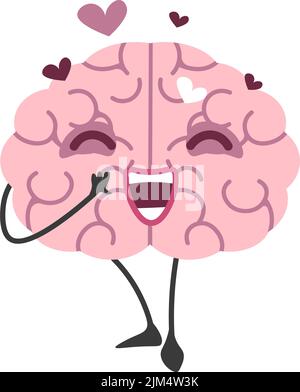 Brain character in love, happy mind personage Stock Vector