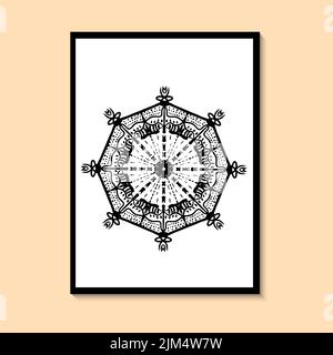 Black Mandala Pattern. Black and White Wall Decor Boho Living Room Wall Art, Mandala Wall Decor Mandala Poster. Vector illustration. Stock Vector