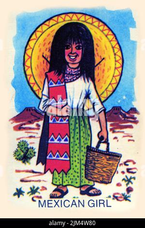 Retro design of a card for playing Snap, featuring a Mexican  girl, circa 1940 Stock Photo